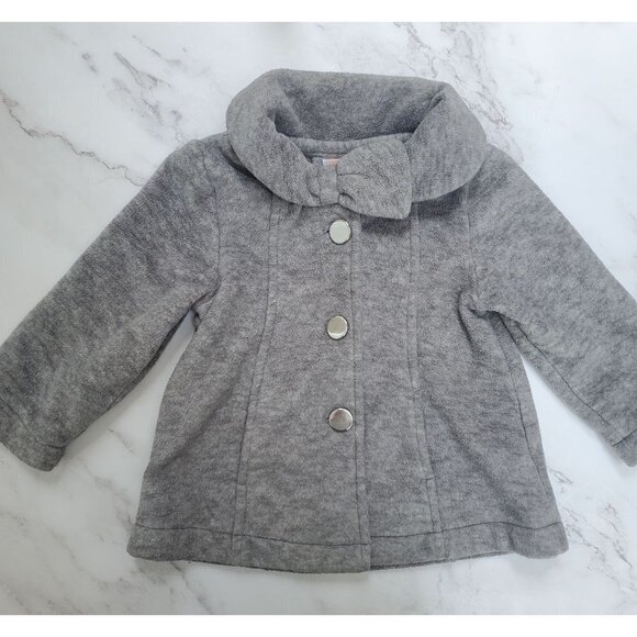 Gymboree Girls Grey Fleece Dress Winter Coat Jacket Bow Collar 12-24M - Picture 1 of 6